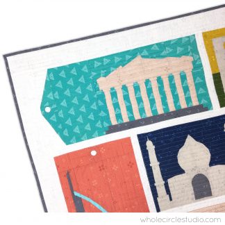 detail of Around the World quilt: Parthenon in Athens, Greece. Made with Elements by Art Gallery Fabrics and Aurifil Thread. pattern available at wholecirclestudio.com