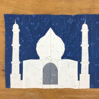 detail of Taj Mahal in India quilt block made with Art Gallery Fabrics Elements / blenders. Foundation paper piecing quilt. Available at wholecirclestudio.com