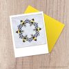 Bzzzzzz note card. A fun blank greeting card perfect for a birthday, thinking of you, get well soon or just because card! Great for the backyard beekeeper or bee enthusiast. Photographed from the modern quilt and pattern by Sheri CIfaldi-Morrill of Whole CIrcle Studio
