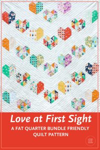Make your own Love at First Sight quilt! Fat quarter friendly and an easy, beginner-friendly foundation paper piecing quilt pattern, this modern quilt makes the perfect wedding, engagement, anniversary or friendship gift. It's also super sweet for a baby or kid. Included in the pattern are instructions for two types of heart blocks—basic and details along with fabric requirements and instructions to arrange the blocks into 3 layouts—a wall quilt or two types of throw quilts. Make it your own by swapping out fabric or rearranging the blocks.