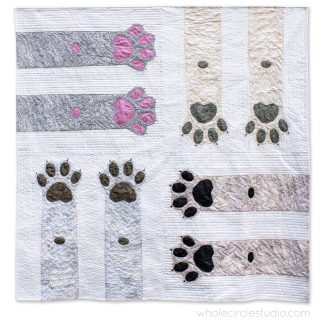 Dog and cat lovers unite! This makes the perfect gift for anyone with a special furry pet in their life. Paws Up! is a fun, adorable quilt that uses intermediate foundation paper piecing techniques. Layout instructions are provided to make a Mini, Throw, Twin or Queen quilt. This tested pattern contains both detailed instructions and diagrams, making it easy to piece. Each Paws Up! block consists of 2 paws/legs and measures 30" x 30" making it a flexible design to customize your own quilting project.