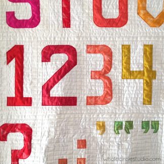 detail of Alphabet quilt made with Typecast Fast, a Foundation Paper Piecing (FPP) Pattern Make all 26 letters of the alphabet, all the numbers and lots of punctuation — a total of 50 block designs! Pattern by Whole Circle Studio.