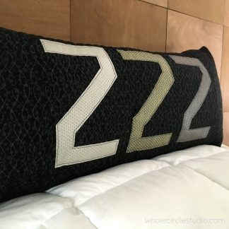 zzz quilted pillow made with Typecast Fast, a Foundation Paper Piecing (FPP) Pattern Make all 26 letters of the English alphabet, all the numbers and lots of punctuation — a total of 50 block designs! Pattern by Whole Circle Studio.