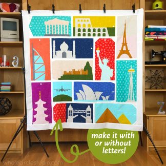 Join us for this foundation paper piecing Block of the Month (BOM) quilt project. Monthly quilt sew along with tutorials and more! This fun quilt project celebrates architecture as well as inspires us to dream about travel, exploration, and the opportunity to see new places. Register at wholecirclestudio.com