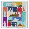 Around the World quilt — travel themed block of the month program. Make these blocks / mini quilts that celebrate architecture from around the world. Foundation paper pieced quilt sew along. Available at wholecirclestudio.com