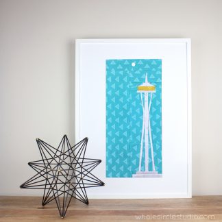 Space Needle in Seattle, WA quilt block. (framed art) Foundation paper piecing quilt. Available at wholecirclestudio.com