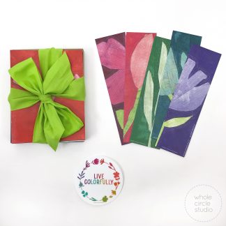 Botanical Beauties notecards, and bonus bookmarks and Live Colorfully sticker.