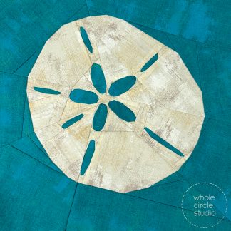 Sand Dollar quilt block, detail of Shoreline Shells pattern, a foundation paper piecing (FPP) project available as a PDF download by Whole Circle Studio