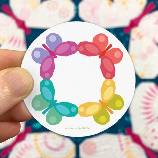 sticker with 4 colorful butterflies in a circle
