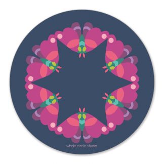 sticker with 6 colorful moths in a circle on a navy background