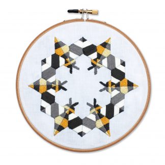 6 bees in a circle embroidered inside a hoop