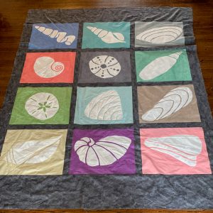 Pastel Rainbow seashell quilt made from the Shoreline Shells quilt pattern by Whole Circle Studio.