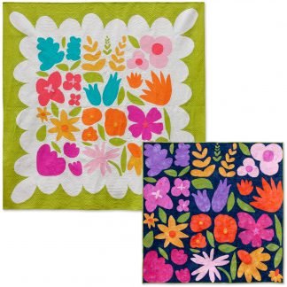 Modern floral quilts made with the Wildflower Remix Block of the Month patterns, featuring colorful foundation paper pieced flower blocks arranged in a bold, graphic design.