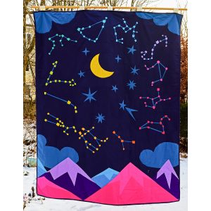 constellations, sky, moon and mountains quilt