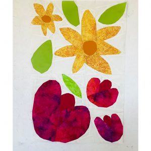 bold and modern flower quilt blocks on a white background