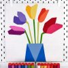 Modern rainbow tulip mini quilt made with foundation paper piecing with 15 colorful thread spools
